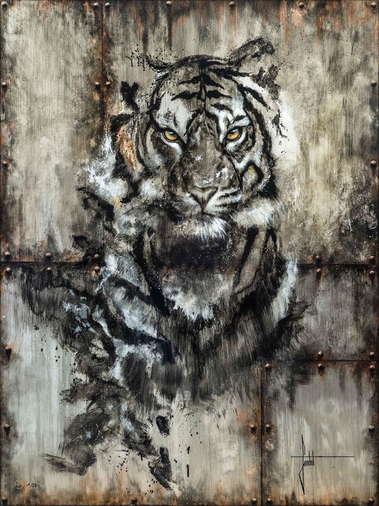 Peinture de tigre sur métal