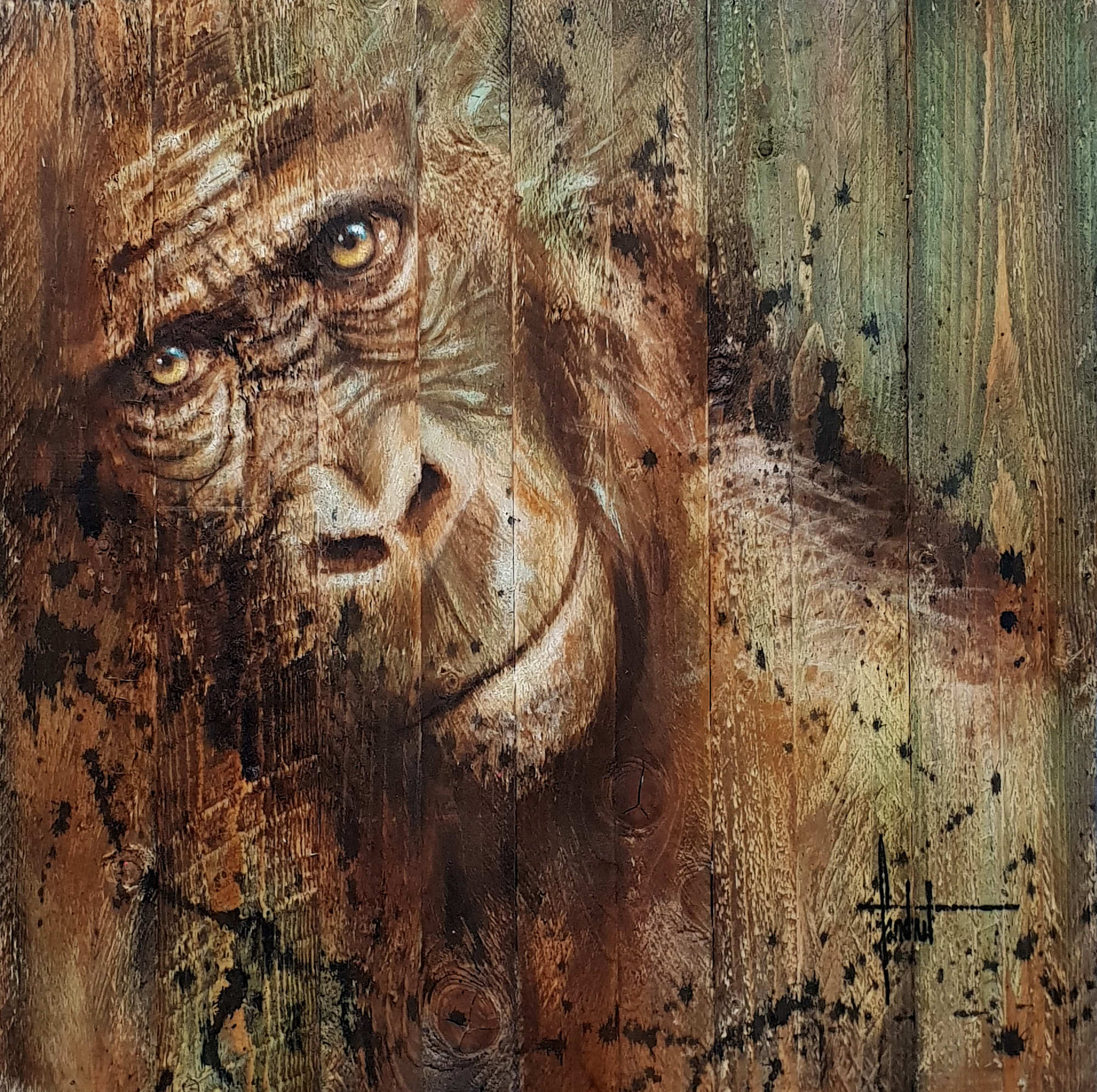 Gorille peint sur bois