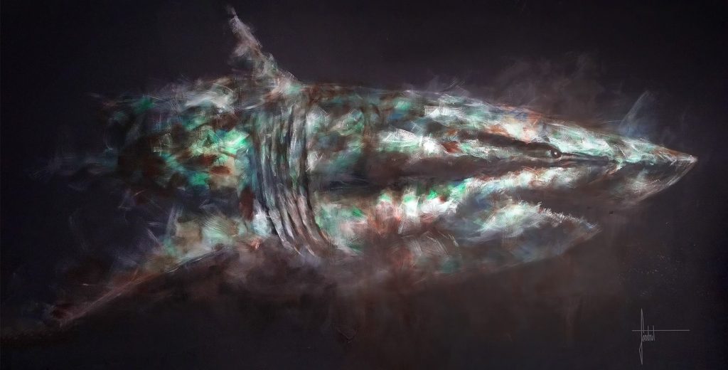 Peinture d'un requin réalisé à l'aquarium de Paris par l'artiste peintre Sandrot