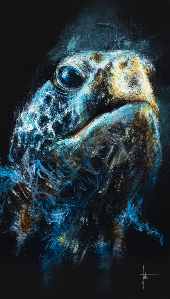 Peinture d'une tortue de mer par l'artiste Sandrot