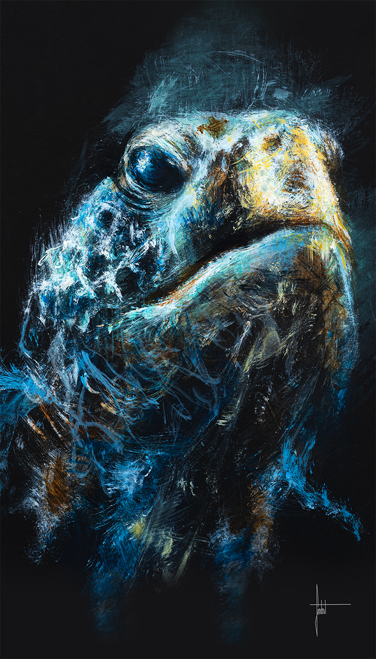 Peinture d'une tortue de mer par l'artiste animalière Sandrot