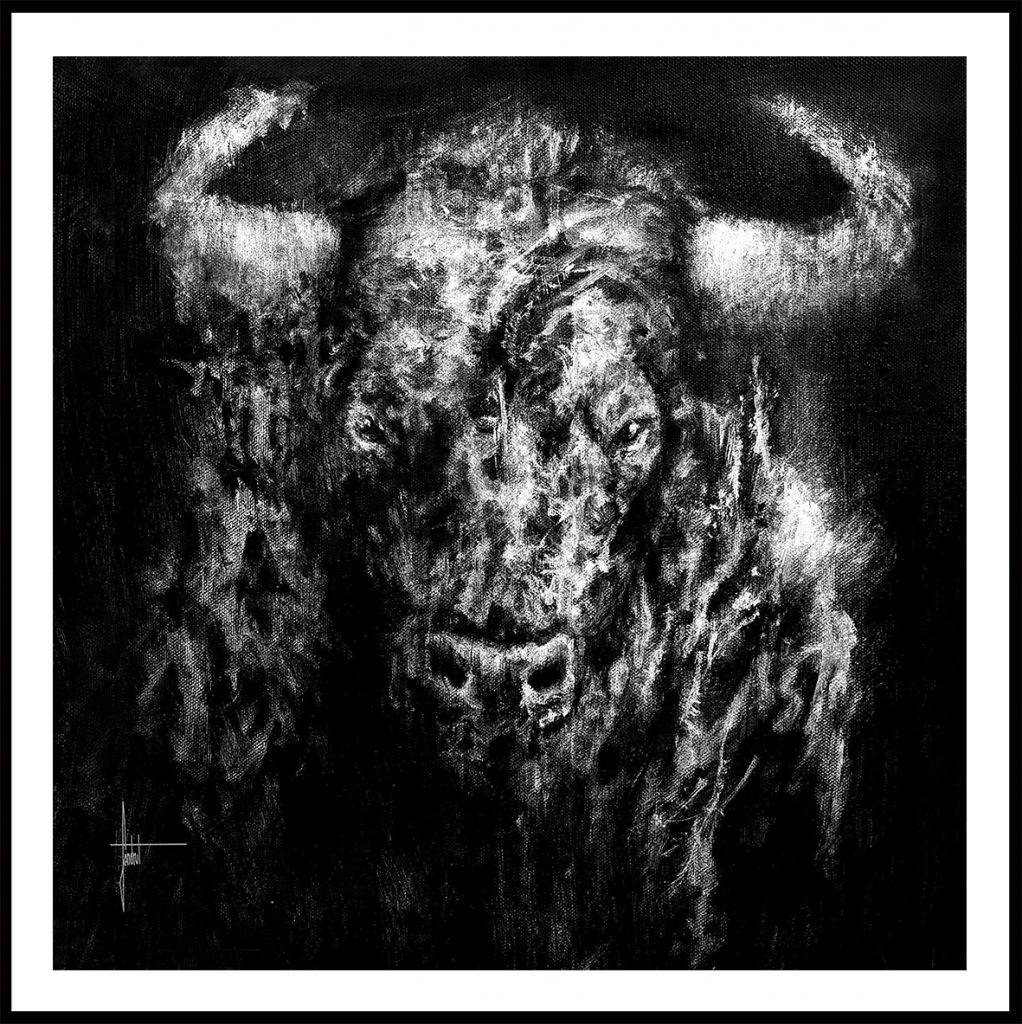 peinture d'un taureau sur fond noir