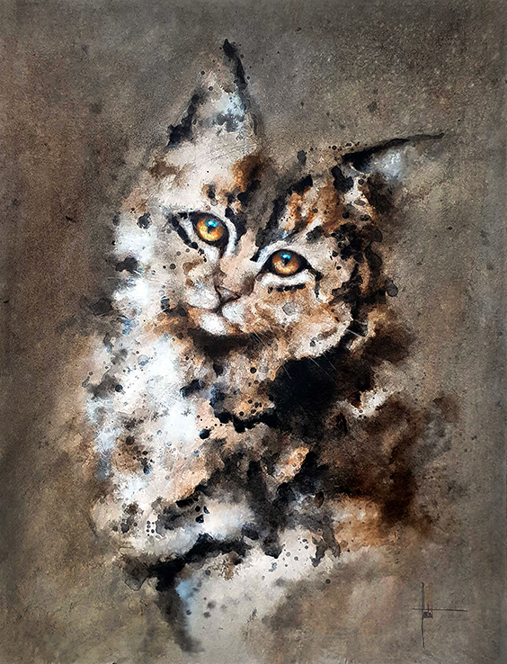 peinture d'un chat réalisé par l'artiste animalière connue