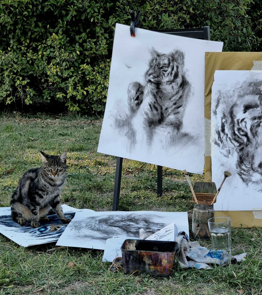 peintures de fauves, tigre avec un chat dans l'association Roaar